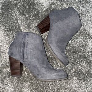 DONATING NEXT WEEK- gray suede heeled booties